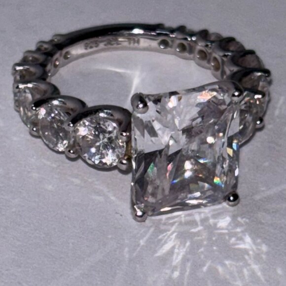 Platinum Clad® 925 Sterling Silver Cushion Cut CZ Engagement Ring Size 4 - Picture 3 of 14